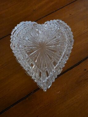 Vintage Crystal Glass Heart Trinket Dish